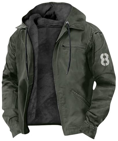 Winterjacke Herren Fleecejacke Winddicht Wasserdicht Dicker Übergangsjacke mit Kapuze und Reißverschluss Lässige Outdoor Kapuzenjacke