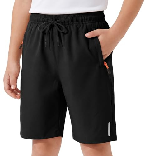 Hoseay Shorts Garçons Séchage Rapide Short de Sport Enfants 6-7 Ans, Noir