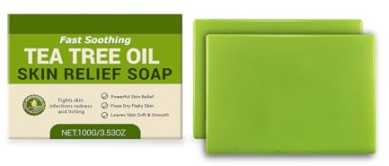 Tea Tree Oil Soap Bar 2 Pack, Natural Antifungal Cleansing Soap for Face & Body, Helps with Acne, Body Odour, Skin Fungus, Itching and Athlete’s Foot, Herbal Refreshing BathSoap for Women & Men