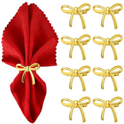 8 Stuck Schleifen Serviettenringe Gold,Golden Goldene Schleif Dekorative Serviettenring Metall Napkin Rings Tischdeko Servietten Ring Serviettenschnallen Für Tisch Deko Hochzeit Abendessen Jubiläum