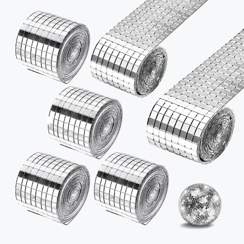 6 Rollos Mini Adhesivos Cuadrados de Cristal, Mosaico Azulejos de Espejo Cuadrados, Azulejos de Mosaico Autoadhesivos, para Baño, Cocina, DIY Decoración Artesanal, Decoración de Bolas de Discoteca