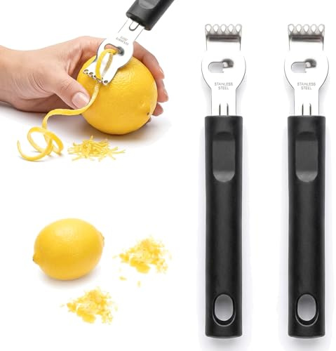 GZYCKJ 2 Pcs Lemon Zester, Stainless Steel Citrus Zester Channel Lemon Peeler Tool Plastic Handle Hanging Hole for Bar Cocktail Garnish