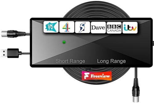 TV Aerial Booster Amplifier for Freeview HD – High Gain Indoor Signal Amplifier, Improves Weak Reception & Reduces Pixelation, Low Noise USB Powered, Compatible with Indoor Digital TV Aerials