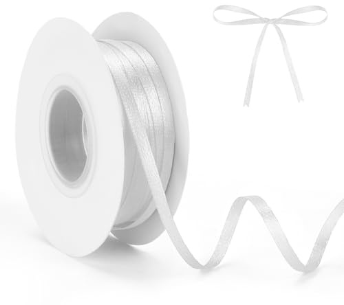ZKIUOA Ruban Satin Blanc 3mm x 50m Cadeau Déco Bänder Mariage Baptême Anniversaire Saint Valentin Emballage Ballons Guirlande