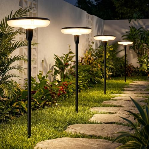 ZWOOS 4 Pezzi Luci Solari da Giardino, Luce Solare Esterno Bianco Caldo per Esterno,Molto Luminoso IP65 Impermeabile, Adatto per Patii, Vasi di Fiori (Triangolo, Bianco caldo)