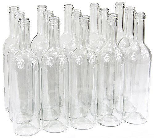 Bouteille de vin 750 ml sans/avec bouchon Bouteille en verre Bouteille vide pour vin, liqueur, 3 couleurs, Weiß, 16 Stk. ohne Korken