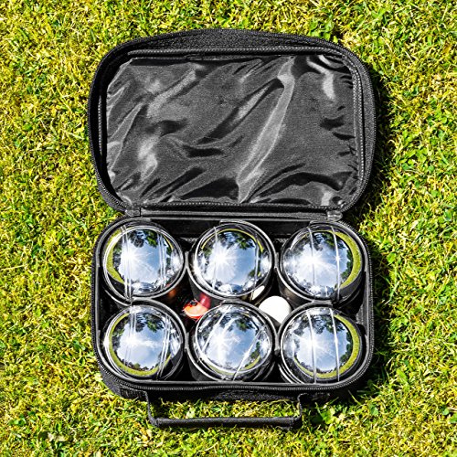 FORZA 6 Boules de Pétanque – Jeu de 6 Boules Chromées, Cochonnet, Mètre Ruban & Sac de Transport