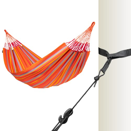 La Siesta® Hamac classique Brisa XL King et support d'arbre – Kit de suspension pour intérieur et extérieur – Résistant aux intempéries et aux déchirures – Toucan