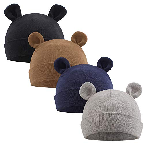 Babymütze Neugeborene Mädchen Jungen Mütze Baby Beanie Baumwolle für 0-12 Monate Babys Unisex Erstlingsmütze (0-6Monate, Schwarz + Marine + Grau + Braun)