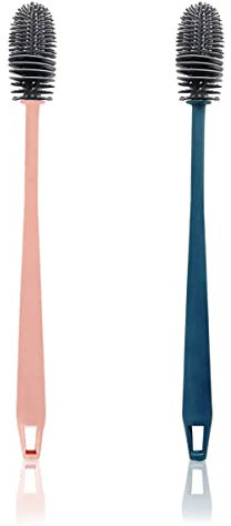 LUKDUNG 2 spazzole per bottiglie in silicone, spazzola lunga per la pulizia delle bottiglie, spazzola in vetro, set per bottiglie di soda, bottiglie, caraffa in vetro, rosa, blu