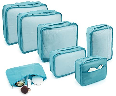 ShawFly Packing Cubes,Koffer Organizer Reise Kleidertaschen,7Pcs Travel Cubes für Koffer Leichte Gepäckverpackungsorganisatoren Travel Essential Taschen für Reisezubehör (Blaugrün)