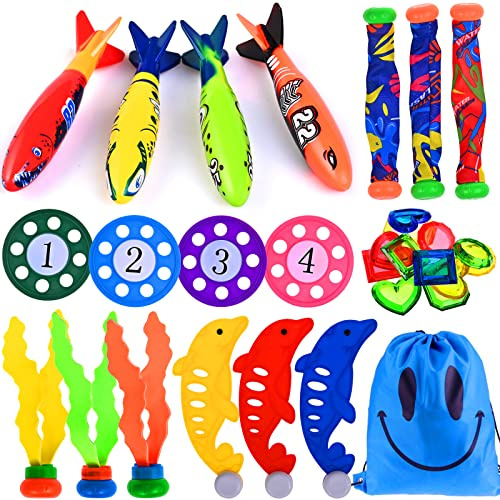 Faburo Juegos Piscina Niños 28pcs, Juguetes Piscina Niños, Juegos de Agua para Juguetes Playa o Accesorios Playa, Juguete Niño en Verano, Juego Agua Exterior para Nadar, Pool Toys, Juguete de Buceo