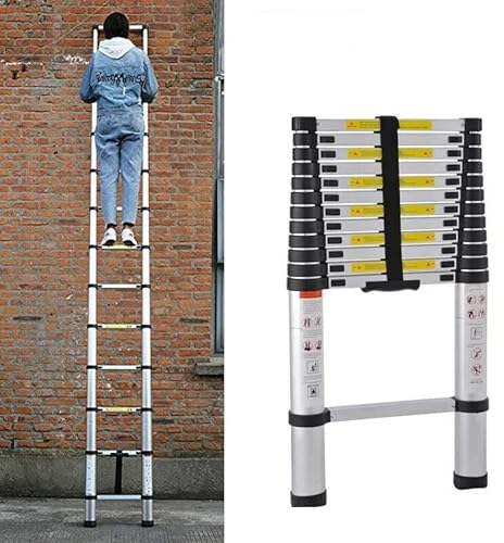 Échelle télescopique en Aluminium - 5 m - Échelle Extensible Escabeau Telescopique- Antidérapante - Échelle Multifonction - Charge maximale : 150 kg
