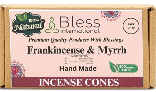 Bless International Frankincense-and-Myrrh 100%-Natural-Incense-Cones Handmade-Hand-Dipped Organic-Chemicals-Free for-Purification-Relaxation-Positivity-Yoga-Meditation The-Best-scents (10 Count)