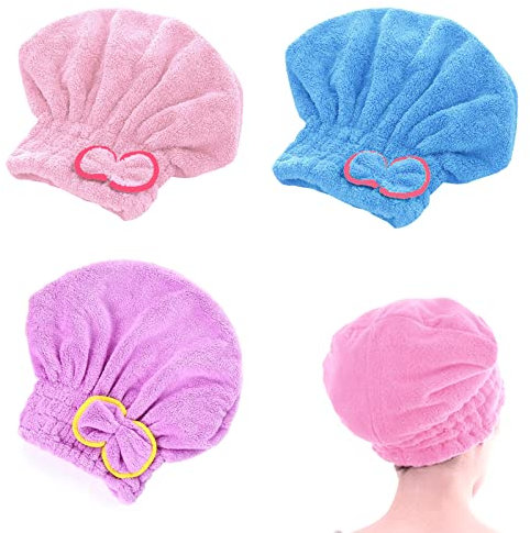 BDSHUNBF 3PCS Rapid Drying Hair Towel, Hair Towel Wrap, Microfibre Towel Super Absorbent Anti Frizz Dry Hair Hat for Women and Girls Drying Hair