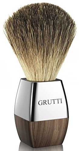 GRUTTI Vegan Rasierpinsel – Synthetische Nylonborsten, Holz-Imitativer Griff & Zinklegierung | Sanft für Nassrasur, Langlebig & Ideal als Geschenk
