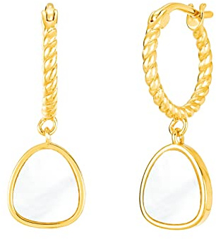 Brandlinger ® Ohrringe Silber 925. Creolen mit Anhänger Perlmutt. Schmuck Damen vergoldet mit 18 Karat Gold für Frauen und Mädchen. Größe gesamt 27mm.