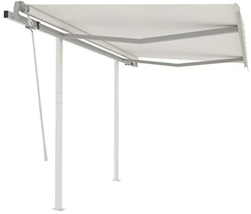 INLIFE 3069917 Store à bras articulé rétractable avec poteaux 3,5 x 2,5 m Blanc crème 46,24 kg