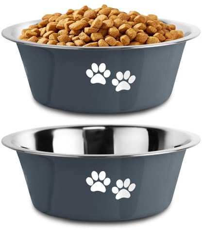 YUDANSI 860ml Dog Bowls 2 Pack Small Medium Dogs Feeding Bowls Food Water Bowls with Non-Slip Silicone Sole, Stainless Steel Dog Dishes Elevated Raised Pet Feeder