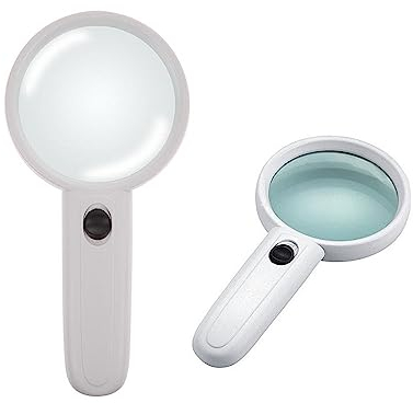 PARENCE.- Leselupe mit LED / 3X 75mm Lupe mit 2 LEDs/Lupe für Alltag, Schmuck, Lesen, Beobachten - Weiß