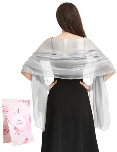 Niwicee Stola Damen Festlich Schal Stola Für Abendkleid Funkelnde Metallische Tücher Abendparty Kleider Hochzeit Brautjungfer Frühling Sommer Brautkleider Pashmina Schals-Grau