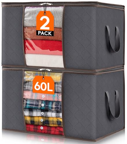 Lifewit 2 pezzi Scatole per Vestiti, Contenitori Organizer armadio per Piumoni, Scatola trasloco, Buste Pieghevole per Indumenti, Coperte, Biancheria da Letto, Grigio