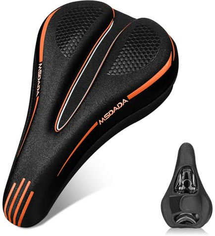 New Gel Bike Seat Cover Padded, MSDADA Soft Bike Seat Cover Cushion for Men & Women, Comfortable Bike Accessories Gel Seat Cover for Bike, Outdoor Indoor Cycling(Orange)