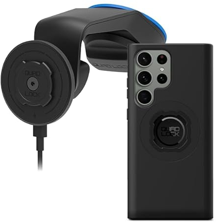 QUAD LOCK Soporte de Ventosa para Teléfono de Coche para Parabrisas/Salpicadero con Cabezal de Carga Inalámbrica mag V2 y Funda mag para Galaxy S23 Ultra