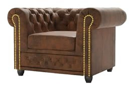 S-Style Möbel HeinrichChesterfield-Sessel Wohnzimmer Loungesessel Clubsessel Relaxsessel Lesesessel für Wohnzimmer Armlehnensessel Möbel Sofa Sessel & Stühle für Lounge Braun 94 x 86 x 72 cm