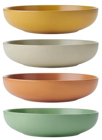 KitchenCraft Idilica Stoneware Pasta Bowls, lot de 4 bols en céramique peu profonds, résistants au micro-ondes et au lave-vaisselle, couleurs assorties