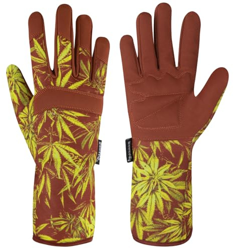 SAWANS Guanti da Giardinaggio da Donna, Uomo/Donna, in Pelle Microfibra, avambraccio Lungo, durevoli, Traspiranti, a Prova di Spine, per lavori di Sicurezza, Maniche in Spandex (Marrone lungo, S)