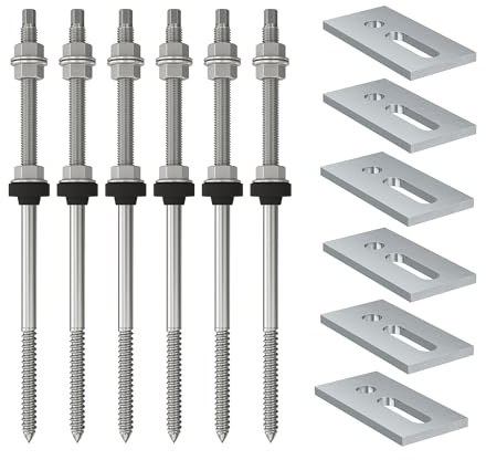 Fischer Kit de 6 vis double filetage STSR M10 x 250 mm + plaques de fixation SSP10, pour fixation panneaux solaires photovoltaïques sur toits en plaques ondulées ou faux couples, inox A2, EPDM, 571963