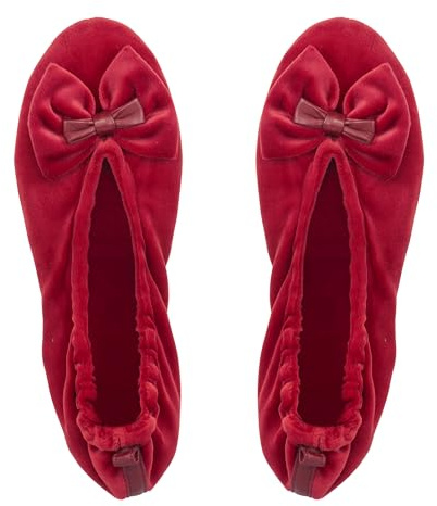 GLOVE STORY Pantofole Ballerina da Interno da Donna in Velluto con Suola in Morbida Pelle - Materiale Morbido e Confortevole - Pantofole Ballerina da Donna Morbide - Realizzate a Mano (Rosso 37/38)