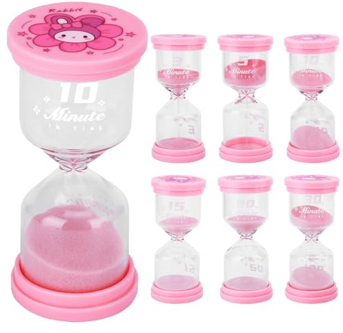 Wowlela 6Pcs Sand Timers, Plastic Hourglass Sand Timer for Kids,3/5/10/15/20/30 Minutes Hourglass Sand Timers Sand Clock Timer for Classroom Cooking Office Games