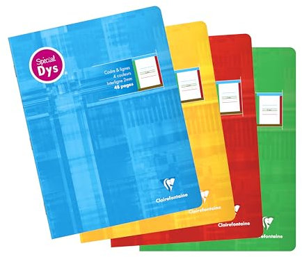 Clairefontaine 37528C - Cahier d'écriture special Dys piqué 17x22cm 48 pages cadre & lignes 4 couleurs Interligne 2 mm