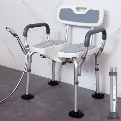 Asiento de silla de ducha resistente, silla de baño de 380 libras con apoyabrazos y respaldo, silla de ducha ajustable y extra ancha para bañera, silla de ducha para ducha interior para personas may