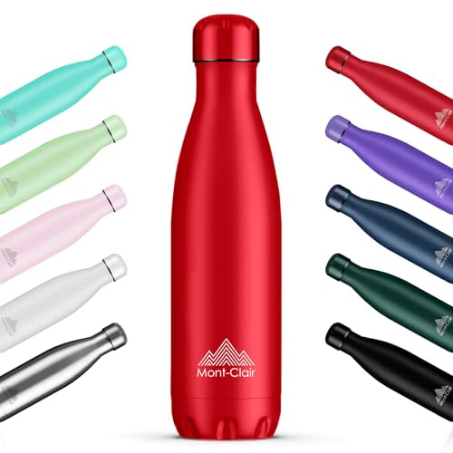 Mont-Clair l'O Stainless Steel Water Bottle, Vacuum Insulated - BPA Free, 12h Hot & 24h Cold Drinks, Metal Water Bottle 500ML Leakproof, Ideal for Adult, Kids, Running - Red