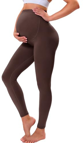 VALANDY Creamlush Legging de maternité taille haute réglable avec soutien du ventre doux et doux, 1 paquet - Marron, S