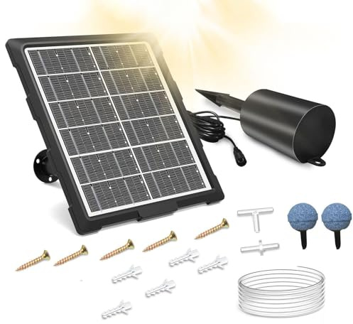 Aeratore per laghetto da esterno - Aeratore per laghetto solare, aeratore impermeabile silenzioso con pietra d'aria per laghetto e giardino all'aperto