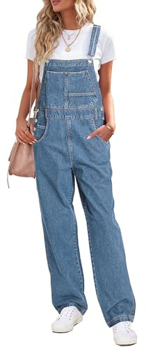 Vetinee Salopette Femme en Jean Wide Leg Baggy Avec Poches