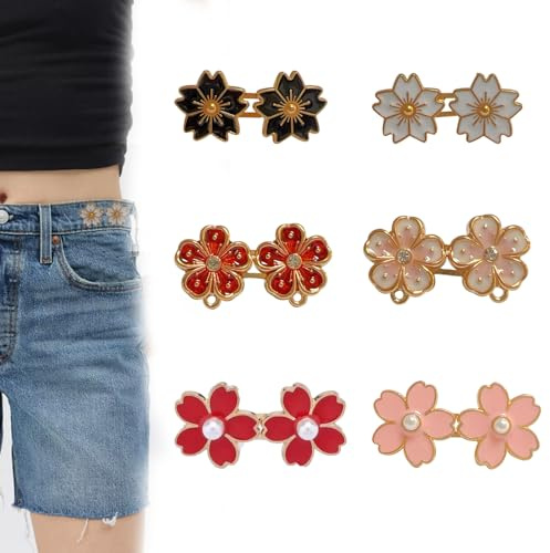 Juego de 6 tensores de cintura para pantalones vaqueros, botones desmontables con estampado floral, tensores de cintura anchos, juegos de hebillas de cintura ajustables, sin costura ni herramientas