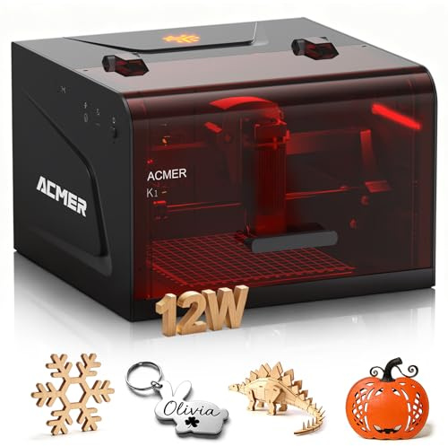 ACMER Laser Engraver, K1 Desktop 12W Compact Laser Engraving Machine, 150×150mm Work Area, 0.08mm Fine Engraving Spot,Class 1 Laser Cutter for Wood, Plywood, Acrylic,DIY Crafts & Small Business