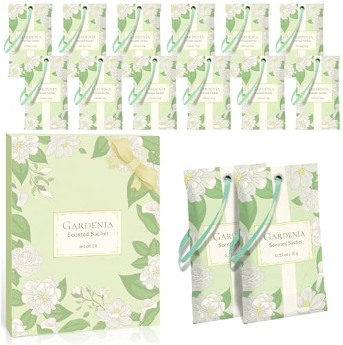 LASENTEUR Lot de 14 sachets parfumés Gardénie, Parfum d'armoire | Pour une utilisation dans les tiroirs, armoires, élimination des odeurs