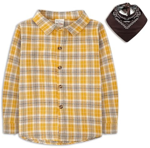 KAKU NANU Camisa Infantil de Algodón para Niños y Niñas–Cuadros Clásicos con Bolsillo en el Pecho–Verde,Azul,Beige 2 a 7 Años–Ropa Formal Casual para Colegio