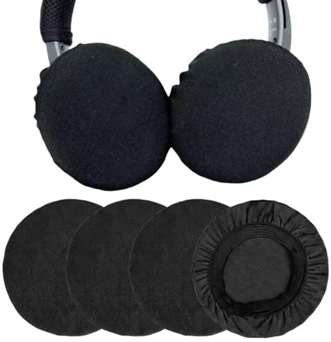 AEKZOX Almohadillas para Auriculares, 4 Piezas, Retractables, Lavables, Resistentes al Sudor, Fundas Elásticas de Tela Flexible, Funda Diadema, Protección contra el Sudor para Gimnasio, Juegos (Negro)