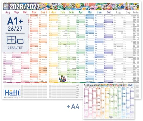 Häfft® XXL Wandkalender Schuljahr 2026 2027 A1 Brot & Schwein