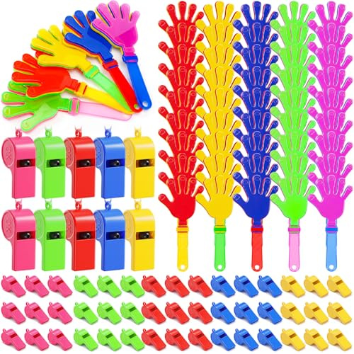 Junkin 96 Pcs Hand Clappers and Whistles Bulk, Plastic Noise Makers