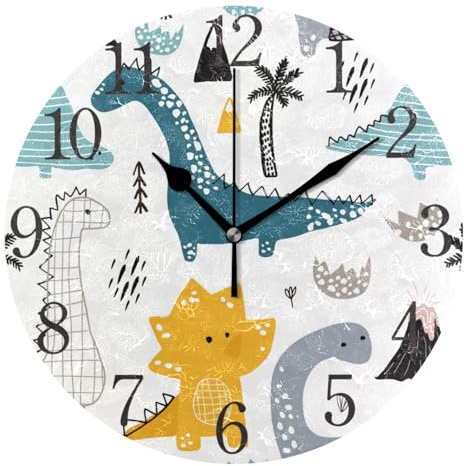 ISAOA Wall Clock Silent Non Ticking Dino Scandinavian Style Decorative Wall Clocks Children Bedroom Nursery Living Room Gifts Easy to Read Clocks,25 CM