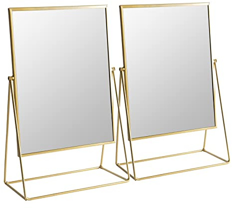 Harbour Housewares 2 Piece Dressing Table Vanity Mirror Set - Free Standing Tabletop Makeup Cosmetic Mirrors - 32cm - Gold