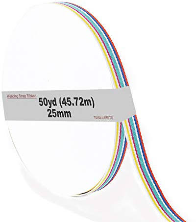 46m x 25mm Cinghia Colorato per Fettucce, Poliestere Tessuto Tessitura Nastro, Cinghie per Imballaggio DIY Craft Borse Cinghie Decorazione Regalo Artigianato, Multicolore, TKB5074 bunt